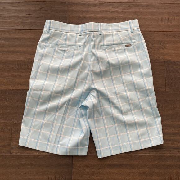 GREG NORMAN Plaid Golf Short Mens Sz 32 Blue White Flat Front - Picture 5 of 5